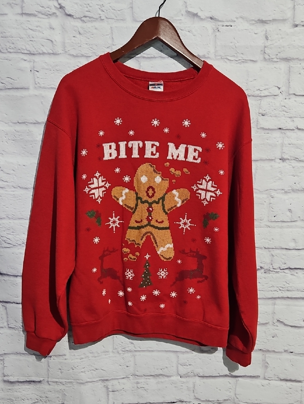 Red 'Bite Me' Gingerbread Holiday Sweatshirt